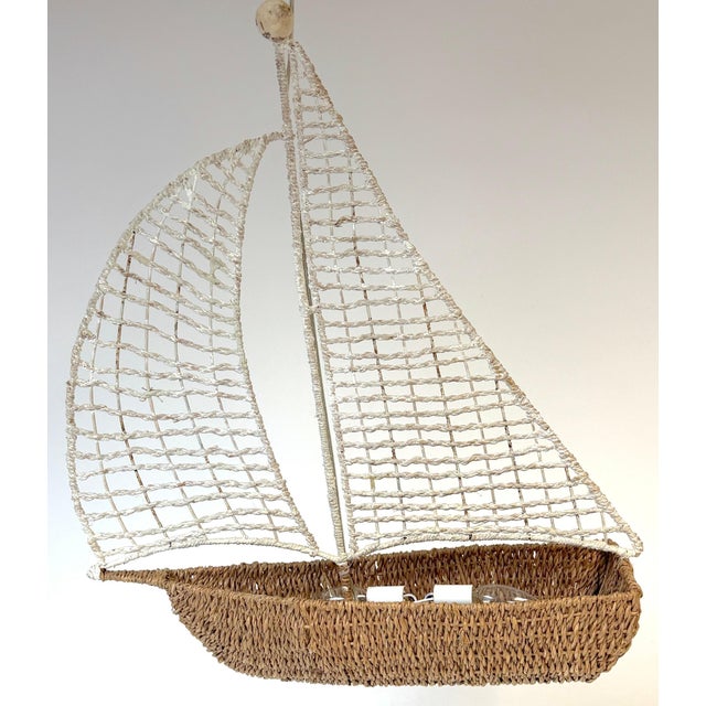 Mid 20th Century Coastal Boho Chic Polychromed Rattan, Willow and Reed Sailboat Chandelier For Sale - Image 9 of 16