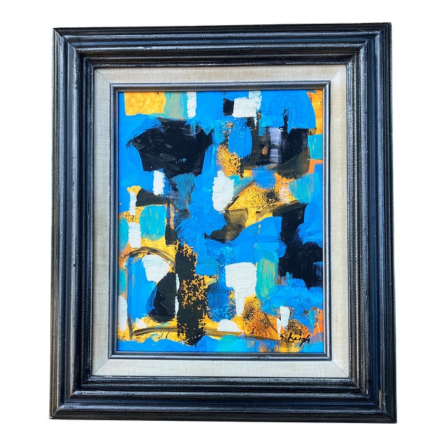Contemporary Original Stephen Heigh Abstract Painting “Happiness “ Vintage Frame For Sale