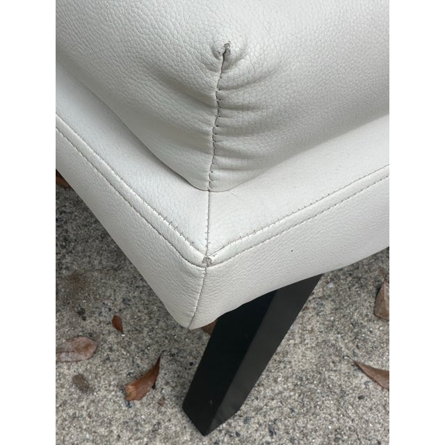 Post Modern White Leather Scoop Shape Ottomans, Pair For Sale - Image 10 of 10