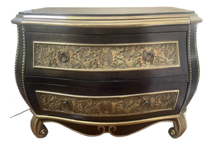 Late 20th Century Bombe Chest With Embossed Floral Panels, Gold Detail – Hollywood Regency Style