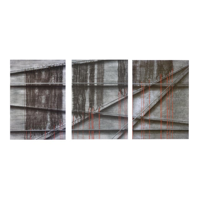 Patricia A. Pearce Black Mesh and Red Ribbon Collotype Abstract Triptych circa 1990s For Sale