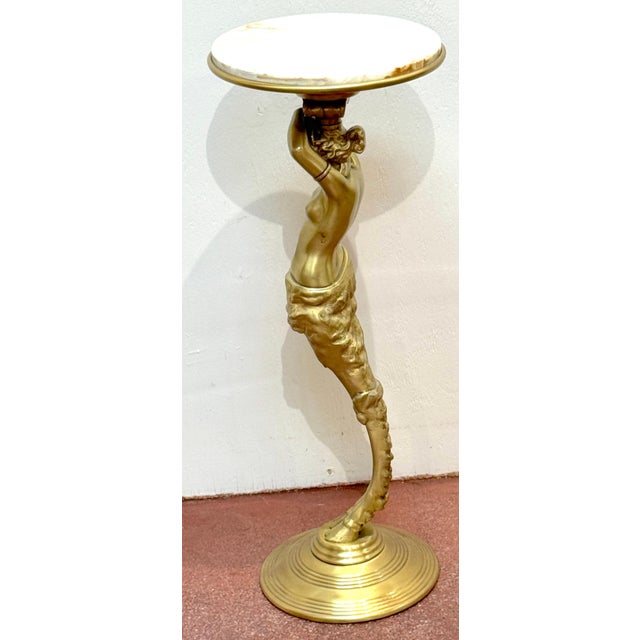 Traditional French Belle Époque Gilt Brass & Onyx Satyress Caryatid Pedestal, Circa 1900s For Sale - Image 3 of 18