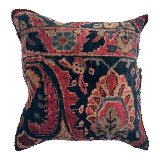 Pillow W/ Antique Persian Rug Fragment, 16" X 16" For Sale