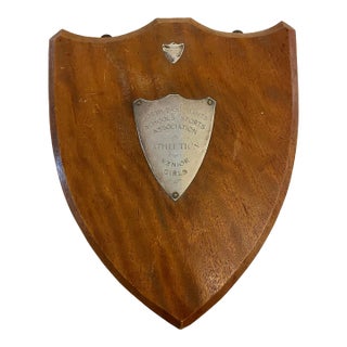 1951 English Wood & Silver Bordon County Greyshott Athletics Senior Girls Trophy Plaque For Sale
