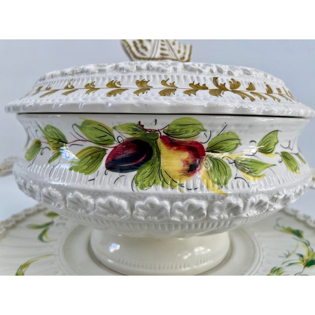 Ceramic Large Italian Hand-Painted Porcelain Soup Tureen W/ Lade and Under Platter - Set of 3 For Sale - Image 7 of 12