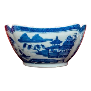 Antique 19th Century Chinese Export Porcelain Blue and White Canton Square Fruit Bowl