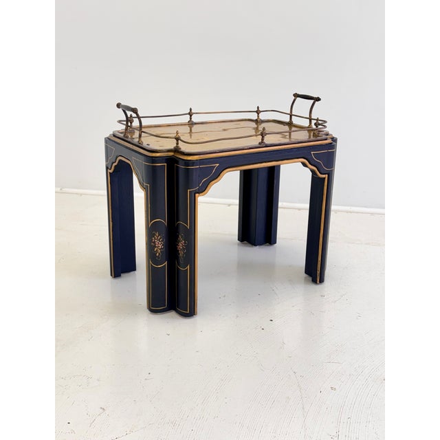 Vintage Regency Style Black Lacquer and Brass Side Table With Chinoiserie Detail For Sale - Image 10 of 16