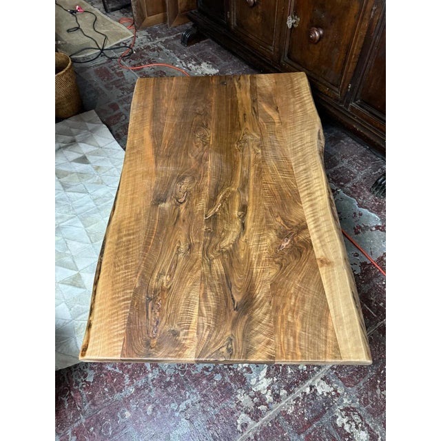 Live Edge Oak Coffee Table – Rustic Modern, Natural Finish For Sale - Image 9 of 11
