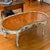 1940s French Provincial Style Kidney-Shaped 5 Leg Coffee Table With Inlaid Marquetry Top and Glass Overlay For Sale - Image 18 of 18
