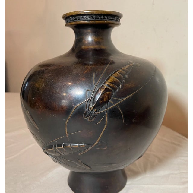 Up for sale is a high quality antique 19th century Japanese Meiji crustacean vase. It's cast out of thick bronze into a...