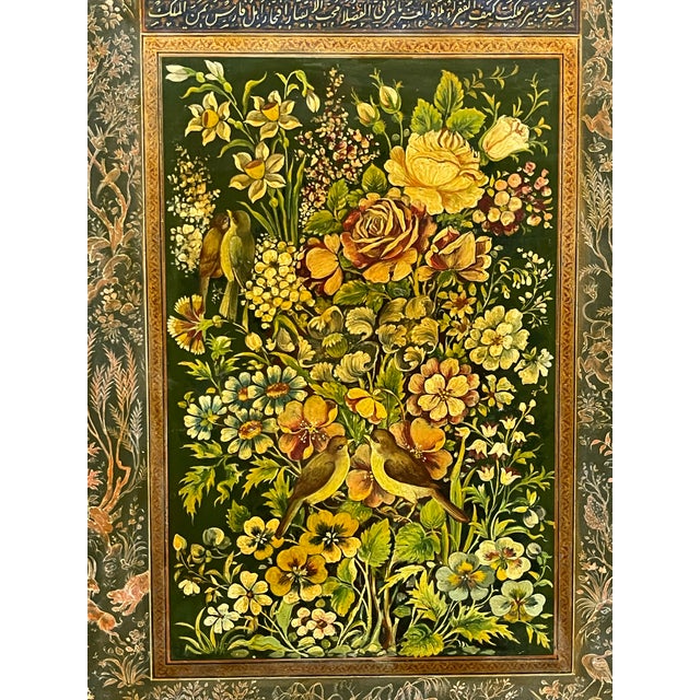 An Islamic Persian Oil on Paper Mache Book Cover Painting For Sale - Image 4 of 7