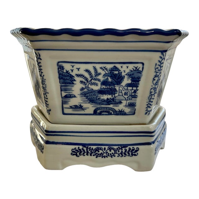 Vintage Chinoiserie Planter W/Tray For Sale