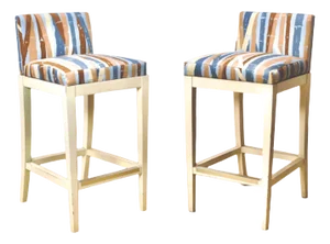 Pair | Large 1970s Bar Stools With Bamboo Fabric