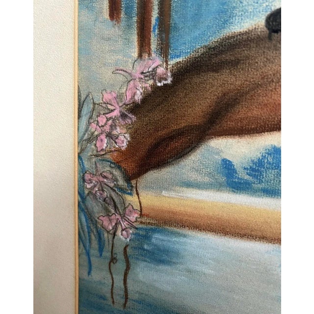 Mid 20th Century Modern Animal Scene Chalk Drawing with Panther and Cranes, Framed For Sale - Image 9 of 10