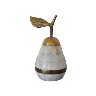 Vintage Brass & Mother of Pearl Pear Trinket Box For Sale