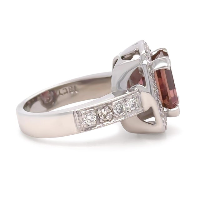 18ct White Gold Dark Pink Tourmaline & Diamond Cluster Ring 5.50ct 14.2g, Size 4 For Sale - Image 6 of 10