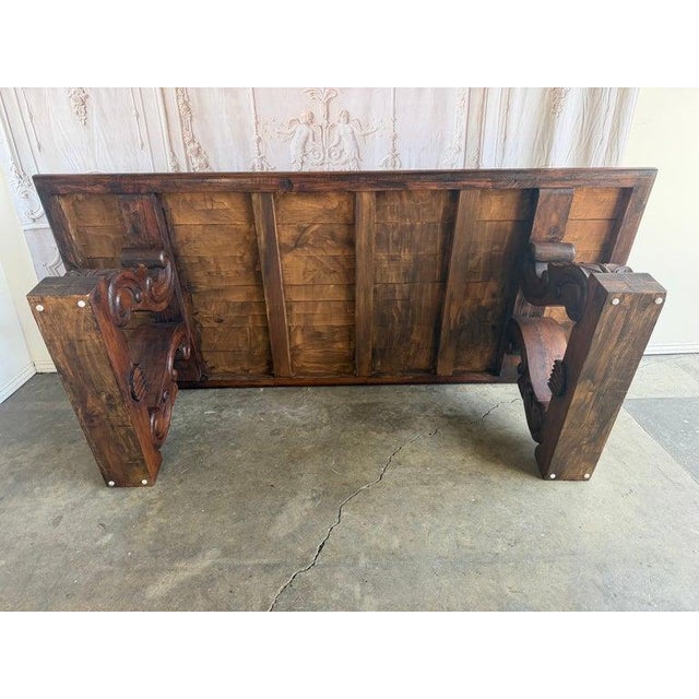 Spanish Colonial Revival Walnut Dining Table With Hand-Carved Scroll For Sale - Image 13 of 17