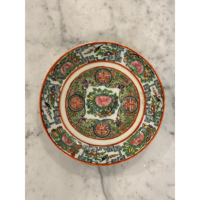 Ceramic Vintage Chinese Chinoiserie Style Famille Rose Medallion Saucer For Sale - Image 7 of 11