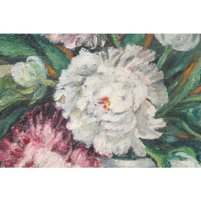 Wood Peonies Still Life, Vintage Oil Painting For Sale - Image 7 of 10