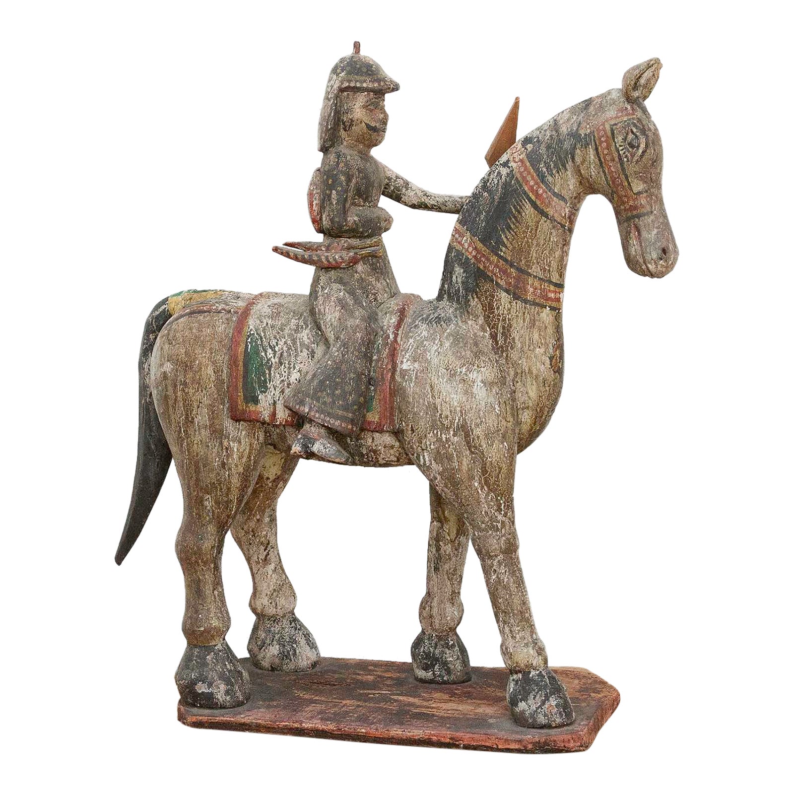 Royal Rajasthan, Antique Indian Painted Horse & Rider | Chairish