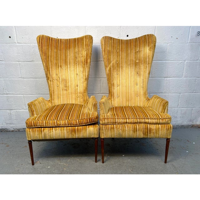 Yellow Pair of Mid 20th Century Luxurious High-Backed Chairs For Sale - Image 8 of 12