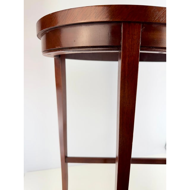 Rustic European Vintage Mahogany Oval Side Table With Cross-Stretcher Base For Sale - Image 3 of 9