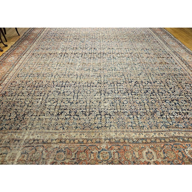 19th Century Oversized Persian Farahan, Hand-Knotted Wool, Allover Herati Geometric Pattern, Navy & Red, 14x18 For Sale - Image 9 of 18