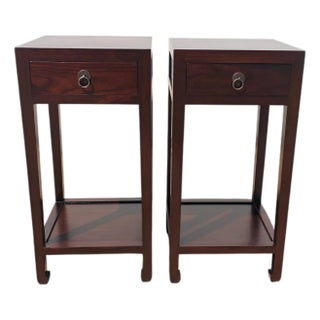 Pair of Asian Accent Tables or Night Stand With Drawer For Sale