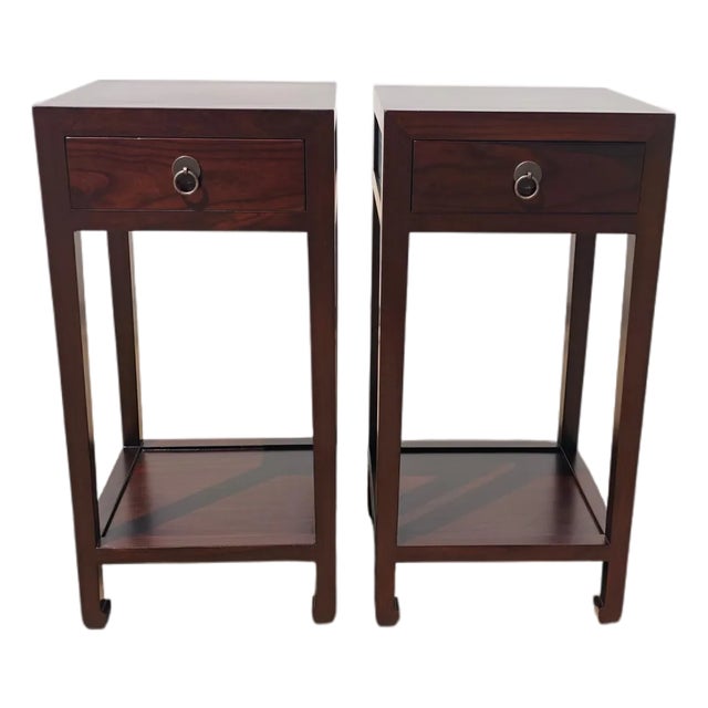 Pair of Asian Accent Tables or Night Stand With Drawer For Sale