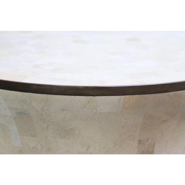 Vintage Maitland Smith Drum Accent Table in Tessellated Stone With Brass Inlay For Sale - Image 9 of 12