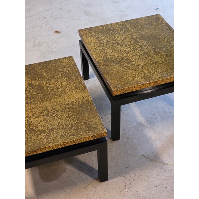 Mid-Century Modern Black Lacquered Side Tables with Gold-Painted Metal Top, 1960s, Set of 2 For Sale - Image 10 of 12