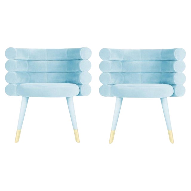 Set of Sky Blue Marshmallow Dining Chairs by Royal Stranger For Sale