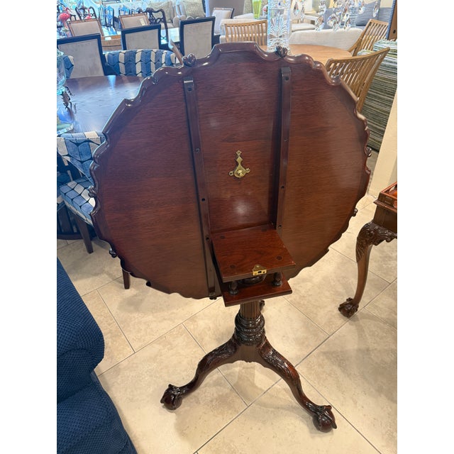 Oxblood Red Kindel Winterthur Collection Mahogany Pie Crust Flip Top Table For Sale - Image 8 of 9