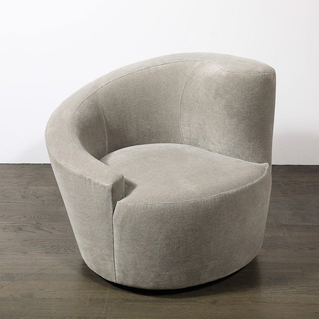 Pair of Swiveling "Nautilus" Chairs by Vladimir Kagan in Luxe Taupe Mohair For Sale - Image 10 of 10