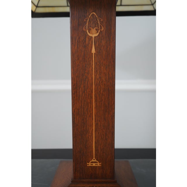 Stickley Harvey Ellis Mission Oak Slag Glass Lamp For Sale In Philadelphia - Image 6 of 11