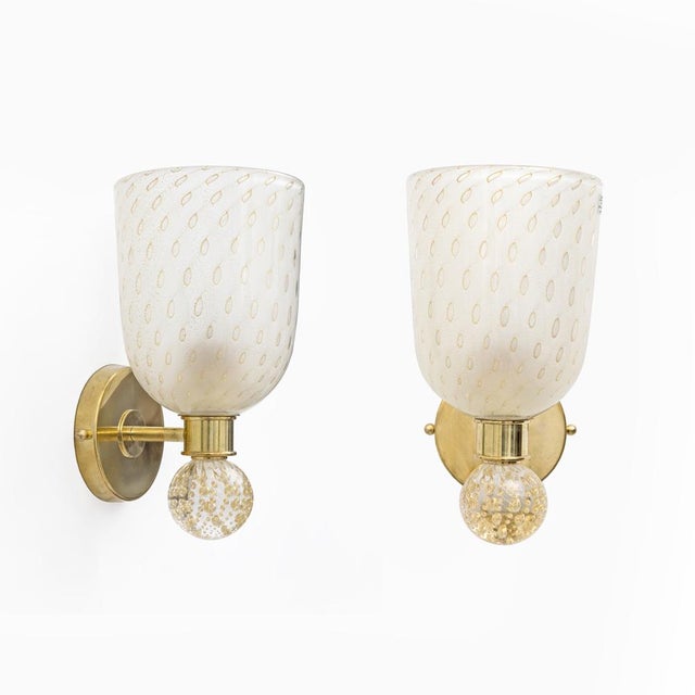 Murano Pulegoso Glass and Brass Wall Sconces, Italy, 2000, Set of 2 For Sale - Image 9 of 9