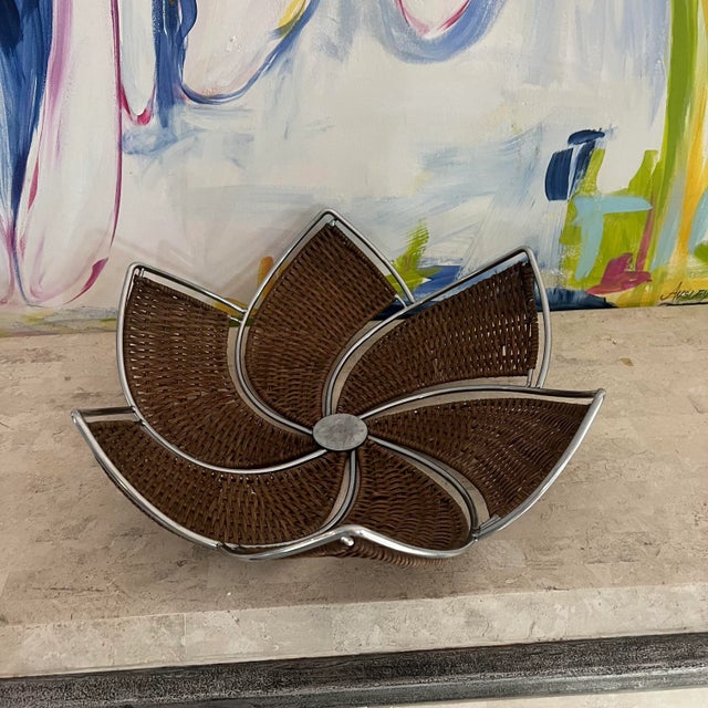 Modern Vintage Wicker and Metal Decorative Bowl For Sale - Image 3 of 9