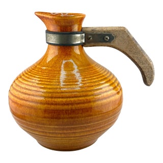 1960s Mid Century Bauer Orange Ringware Pottery Carafe Pitcher For Sale