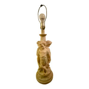 Monumental Italian Vintage Carved Marble Cherub (Putti) Table Lamp