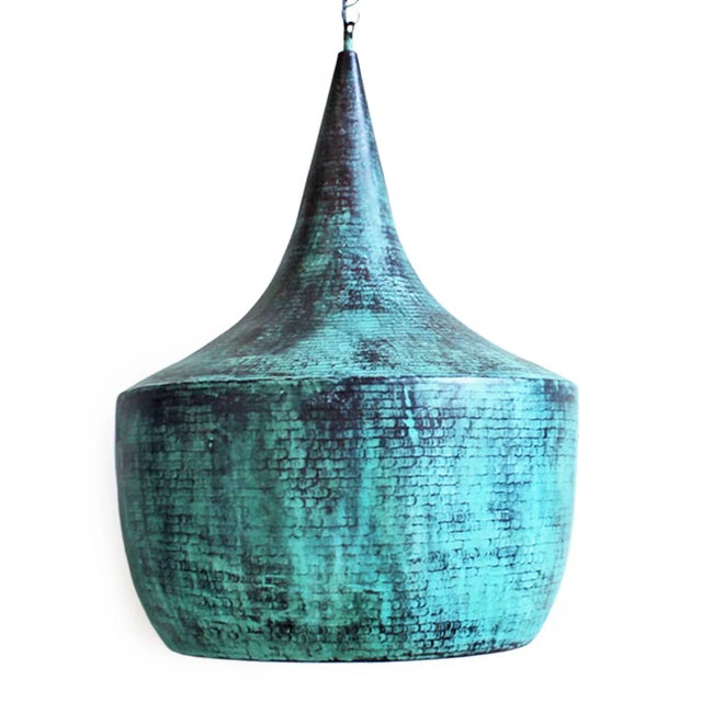 Industrial Verdigris Copper Asian Modern Pendant Light Large For Sale - Image 3 of 7
