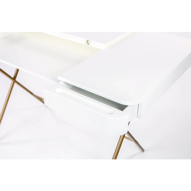 Metal Cosimo Desk with White Mat Lacquered Top & Golden Frame by Marco Zanuso Jr. for Adentro, 2017 For Sale - Image 7 of 14