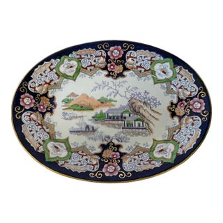 Antique Ashworth Brothers Chinese Polychrome Platter For Sale