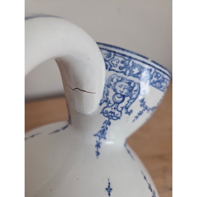 Gien Late 19th Century French Gien Faïence Blue and White Pitcher For Sale - Image 4 of 5