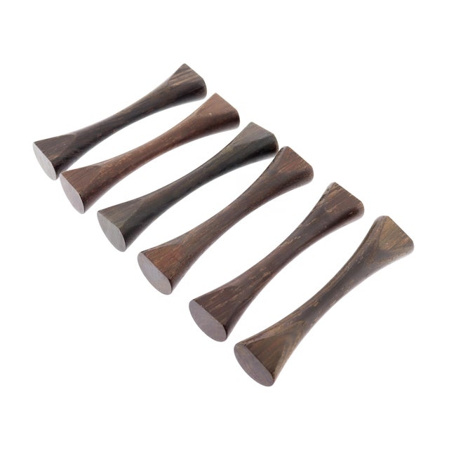 1970s Set of 6 Saap Danish Modern Rosewood Turned Wooden Knife Rest by Michael Bloch For Sale - Image 9 of 15