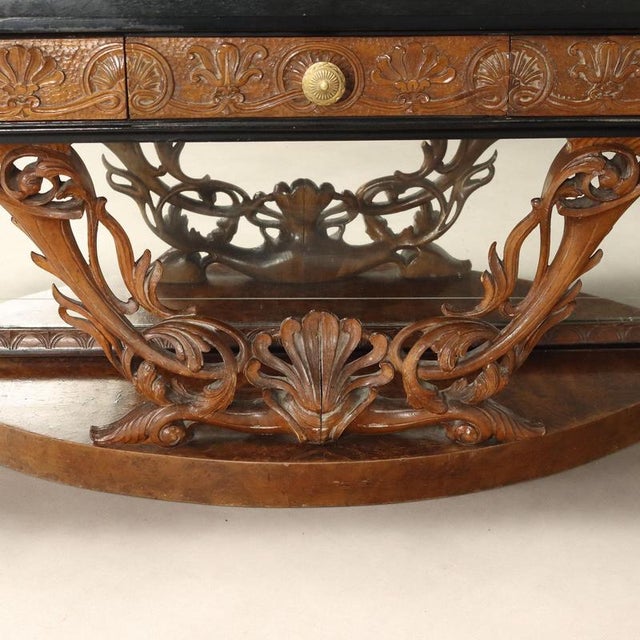 Console with Mirror in Walnut and Green Serpentine Marble For Sale - Image 6 of 12
