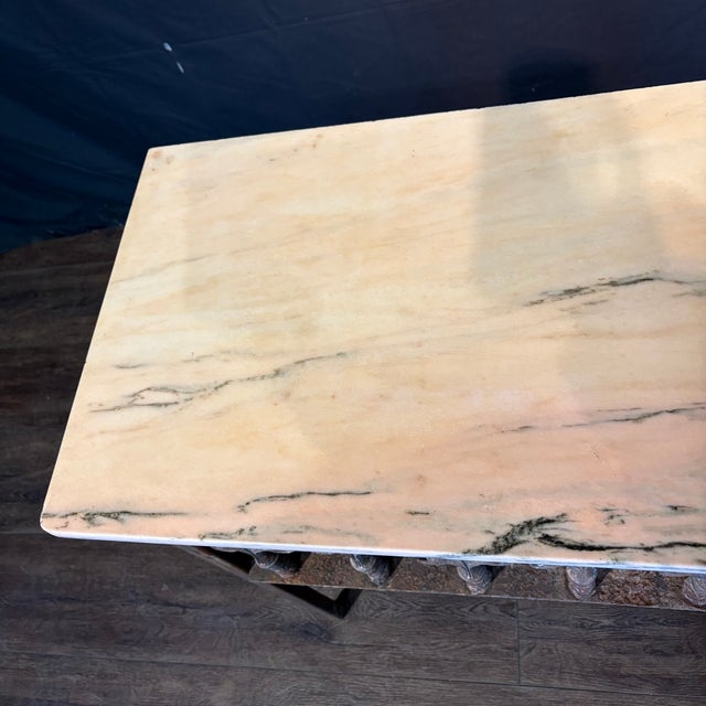 Antique French Wrought Iron Console Table With Marble Top | Balcony Railing Console For Sale In Portland, ME - Image 6 of 11