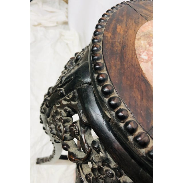 Brown Antique Asian Plant Stand Table With Marble Top For Sale - Image 8 of 9