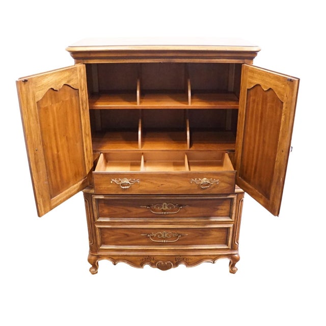Drexel Heritage Brittany Collection Solid Pecan Country French Style 41" Door Chest W. Floral Accents 202-420 For Sale In Kansas City - Image 6 of 18