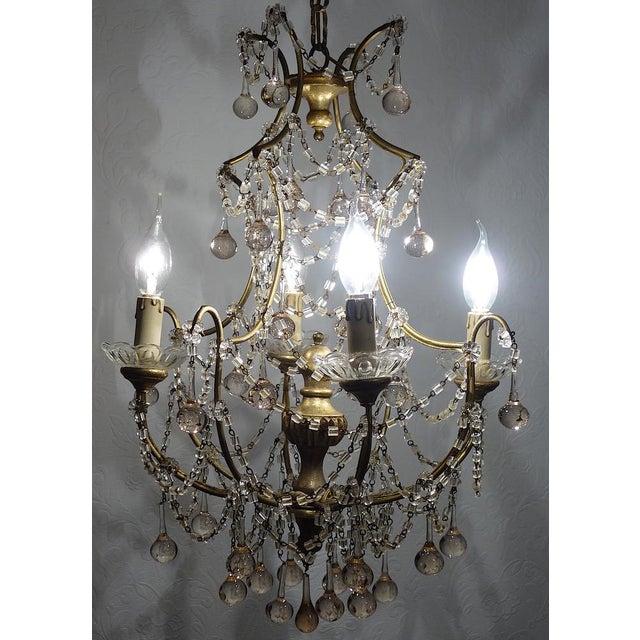 Gold-Plated Metal & Murano Glass Drop Chandelier, 1930s For Sale - Image 10 of 14