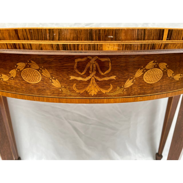 1970s 1970s Baker Furniture Stately Homes Demilune Inlaid Wood Game Table For Sale - Image 5 of 12